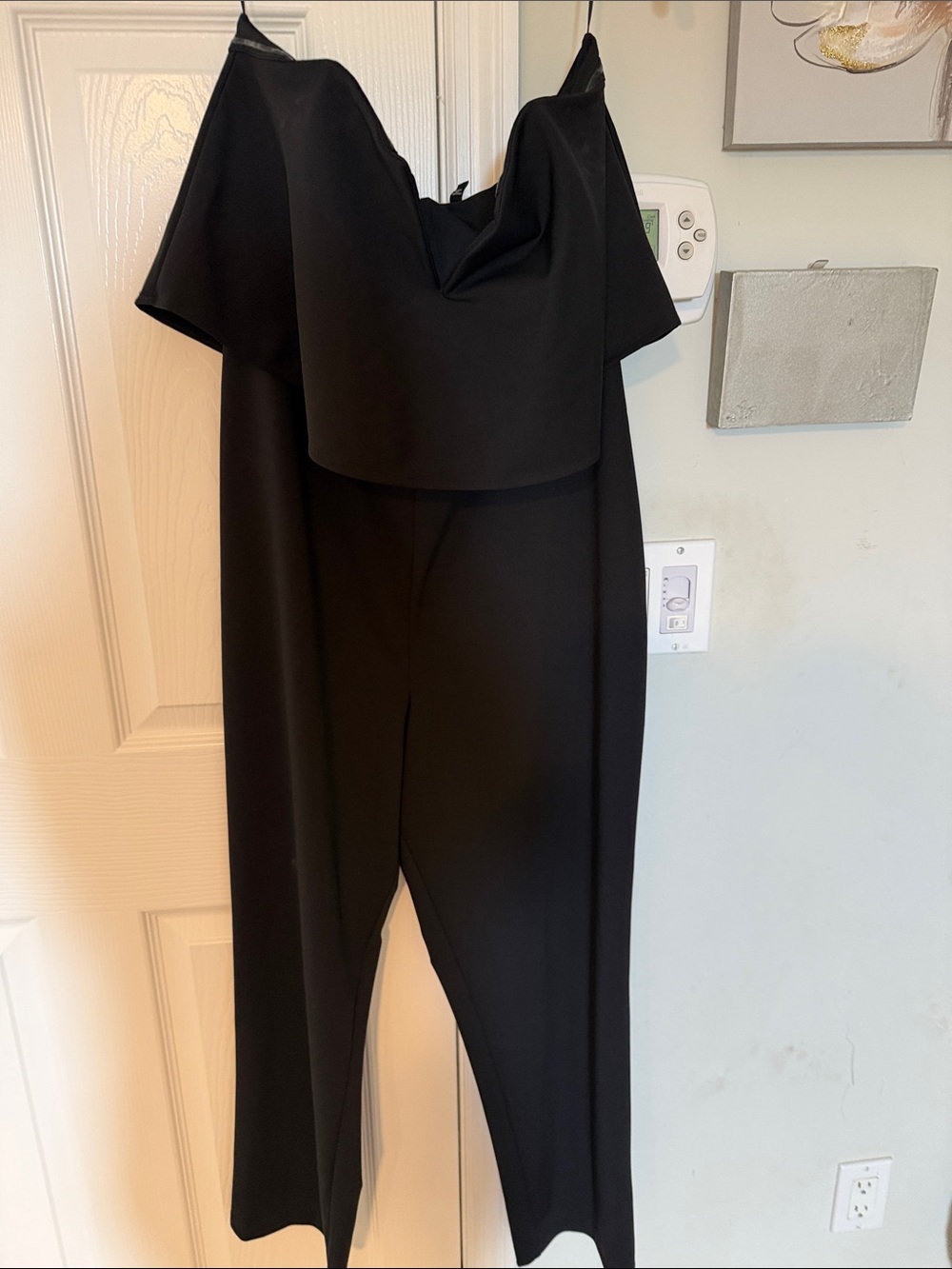 Express Black Off-Shoulder Jumpsuit with Draped Overlay